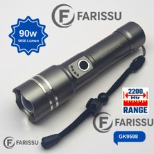 212 Farissu GK9598 90W Ultra Güçlü LED Lazer El Feneri – 2200 Metre Menzil – 5800 Mah Batarya + Yedek Pil Hediyeli