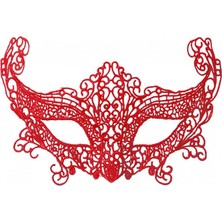 Seçkin Trend Kırmızı Renk Dantel Örgü Işlemeli Parti Maskesi Model 3