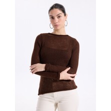 People By Fabrika Kayık Yaka Slim Fit Düz Kahve Kazak Kadın PBF5WL-KZK5100