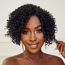 Seçkin Trend Siyah Kısa Afro Yan Tül Peruk