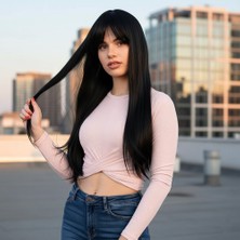 Seçkin Trend Fiber Sentetik Uzun Düz Kahküllü  Peruk / Siyah