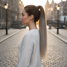 Seçkin Trend Lastik Tokalı At Kuyruğu Düz / Küllü Kumral / Beyaz Platin Ombre