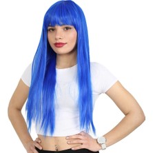 Seçkin Trend Uzun Kahküllü Fiber Sentetik Peruk / Koyu Mavi