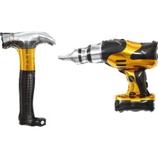 Erkek Inşaatı -2 Parça Alet Balon Seti Doğum Günü Kutlaması Için Çekiç Matkap Folyo Balonlar