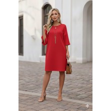 Nake Butik Kadın Siyah Salaş Kesim Diz Boyu Elbise