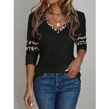 The Kethen Kadın Uzun Kollu V Yakalı Leopar Desenli Viskon Iki Iplik Bluz