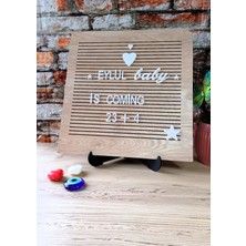 Feyza Design Rustik Ahşap Mesaj Panosu, Yazı Tahtası ve Beyaz Harf Seti 25X25CM