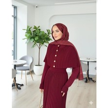 SFG Life Moda Kadın Pelerinli Iki Parça Fitilli Triko Elbise