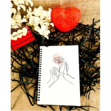 Anadolu Box Sevgililer Günü Çiçekli El Desen Baskılı Ahşap Defter - Beyaz