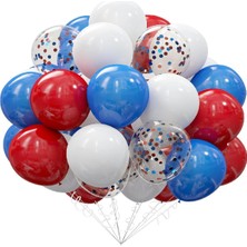 40 Parçalı Mavi Kırmızı Beyaz Şeffaf Balonlu Doğum Günü Süsü