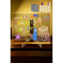 LED Işıklı Yazı Çizim Tahtası 20X20 Cm, 7 Kalem ve Stand ile Eğlenceli Notlar