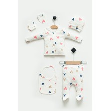 NEU KIDS Hastane Çıkış Seti Penye 5'li Set Yenidoğan Kıyafetleri Renkli Kalp %100 Pamuk - Hediye Paketli