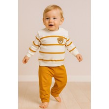 MixMax Bebe Erkek Bebek Süzine Ayı Çizgili Alt Üst Uzun Kollu Bebek Takımı %100 Pamuklu