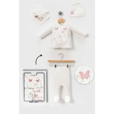 NEU KIDS (Kutulu) Sevimli Kelebek Nakışlı Pamuklu Lüx Yeni Doğan Hastane Çıkışı Zıbın Seti