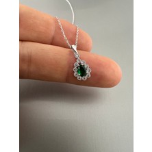 Zeta Jewel 925 Ayar Gümüş Damla Zümrüt Taşlı Kolye Zirkon İşlemeli 40+5 cm Ayarlanabilir Zincir