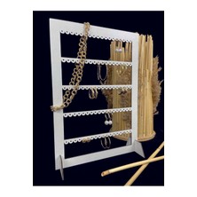 Minimalist Dikdörtgen Ahşap Takı Küpe Standı, Beyaz, Lazer Kesim