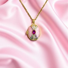 Stainless "aura" Lüks Pembe Mine ve Kırmızı Zümrüt Kilit Kolye