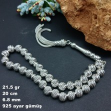 Bir Gümüş Aşkı Gümüş Tesbih 925 Ayar  Kalem Işlemeli Yuvarlak Orta Boy