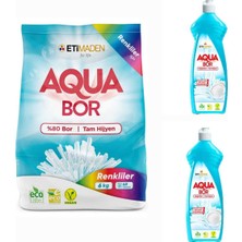 Eti Maden Aquabor Doğal Mineralli Renkliler Için Çamaşır Deterjanı 6 kg + 2ADET Elde Yıkama Bulaşık Deterjan