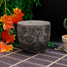 BGG Lale Motifli Eskitme Orkidelik Beton Saksı