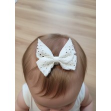 Toka Delisi Saçsız Bebek Tokası, Sevimli Beyaz Fiyonk Saçsız Bebek Tokası