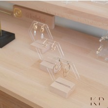 Modern Pleksi Altıgen Küpelik ve Akrilik Ahşap Stand Seti