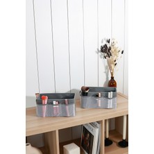 2'li Gri Makyaj ve Kozmetik Organizer Seti, Şık ve Pratik Makyaj Kutusu