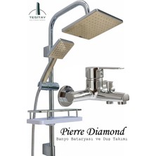 Tesitay Banyo Bataryası ve Geniş Şampuanlıklı Metalik Robot Duş Seti Duş Musluğu Musluk Armatür