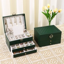 Şık Deri Mücevher Kutusu, 2 Çekmeceli Organizer, Zarif ve Pratik Tasarım