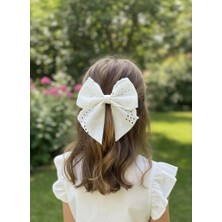 Toka Delisi El Yapımı Ekru Fisto Çocuklar Için Kelebek Fiyonklu Toka Davet Balo Özel Gün Pens Toka