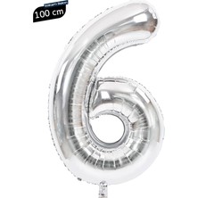 Parti Pera 6 Yaş 100 cm Gümüş Rakam Folyo Balon Doğum Günü Yaş Balonu