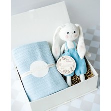 Vanilya Gift Erkek Bebek Amigurumi Tavşan Hediye Seti-Mavi