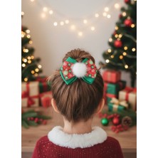 Toka Delisi Ponponlu Son Trend Kırmızı Yeşil Yılbaşı Tokası, Fiyonk Toka, Hand Made Noel Christmas Pens Toka