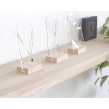 Şık 3'lü Pleksi Kolye Askısı Seti, Akrilik ve Ahşap Stand