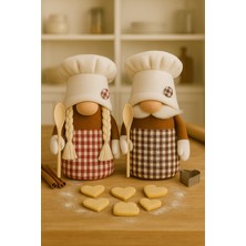 Vanilya Gift Dekoratif Şans Cüceleri Ev Ofis Dekoru-Chef Boy ve Chef Girl 2li Set Aşçı Cüceler 25 cm