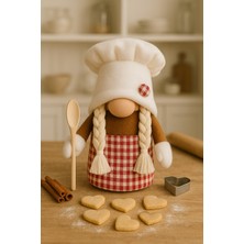 Vanilya Gift Dekoratif Şans Cücesi Ev Ofis Mutfak Dekoru-Chef Girl Aşçı Cüce 25 cm