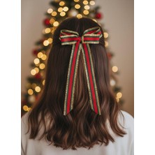 Toka Delisi Kırmızı Yeşil Altın Uzun Kuyruk Kurdele Parlak Yılbaşı Tokası, Fiyonk Toka, Çocuk Toka Hand Made Grogren Kurdele Toka Hediyelik