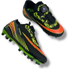 Laliga 620 Mekanizmalı ve Otomatik Akıllı Bağcıklı Çocuk Krampon Siyah Turuncu Desenli