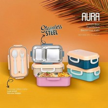 Storemax Paslanmaz Çelik Termoslu Sızdırmaz Kilitli Sefer Tası Beslenme Kabı Çatal Kaşıklı Yemek Taşıma Seti 300ML+150ML Karışık Renk
