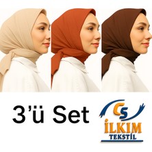 CS İlkim Eşarp Bambu Kraş Eşarp 3’lü Set Bej,kiremit,kahverengi