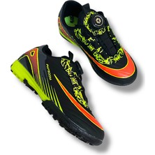 Laliga 620 Mekanizmalı ve Otomatik Akıllı Bağcıklı Çocuk Halısaha Ayakkabı Siyah Turuncu Desenli