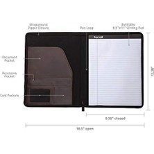 Storemax Portföy/fermuar Faux Deri Portföy, Kitap Tarzı Ciltli Tasarım, Iş ve Röportaj Padfolio Organizatör, 8.5 x 11 Yazı Pad, Koyu Kahverengi
