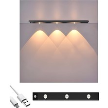Storemax Sensörlü Şarjlı 3 Farklı Işık Renkli Dimmerli 40CM Siyah Ultra Slim Kabin LED