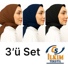 CS İlkim Eşarp Bambu Kraş Eşarp 3’lü Set Kahverengi,siyah,lacivert