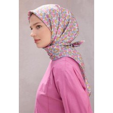 Belli Tivil Saf Ipek Eşarp 4204 - 80 Açık Mavi Çiçek Desen