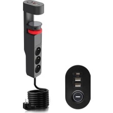 Storemax Akım Korumalı Priz Masa Kenarı Ayarlanabilir 3 Priz + 2 USB + 1 Type C Girişli Priz
