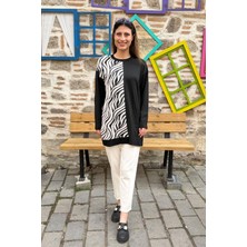 Zebra Desenli Garnili Triko Tunik - Siyah
