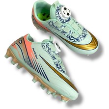 Laliga 620 Mekanizmalı ve Otomatik Akıllı Bağcıklı Çocuk Krampon Su Yeşili Altın Desenli