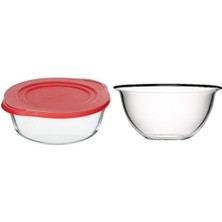 Storemax Borcam Yuvarlak Tencere Plastik Kırmızı Kapaklı, 2100 cc + Yuvarlak Fırın Kase, 1900 Cc, 21.5 cm