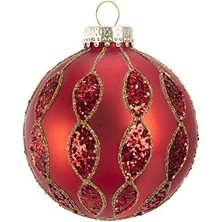 Storemax Kurt S. Adler Kurt Adler 80 mm Parlak Desenli Cam Top, 6 Parça Kutu Süsleme, Kırmızı, Altın